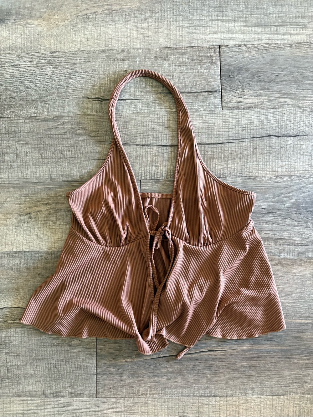 SHEIN Ribbed Halter Tie-Front Camisole in Mauve Brown